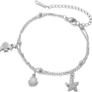 Tropical Fish Shell Starfish,Silver Color Stainless Steel Ocean Charm Bracelet